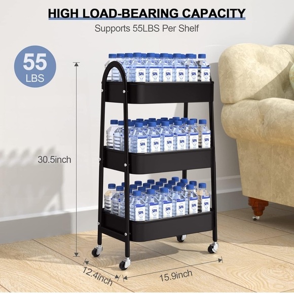 3 Tier Metal Rolling Cart NWT - Picture 6 of 10